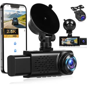 3 Channel 2.5K Dash Cam with WiFi & APP Control, 2.5K+1080P+1080P Front Inside and Rear, Triple Dash Camera with G-Sensor, 24 Hours Parking Mode, Loop Recording, Night Vision