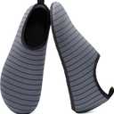Metog Men Women Water Shoes Quick-Dry Aqua Socks Barefoot Slip-on for Beach Swim Sport Surf Yoga Exercise (7-8 Women/6-7 Men, Gray Stripe)
