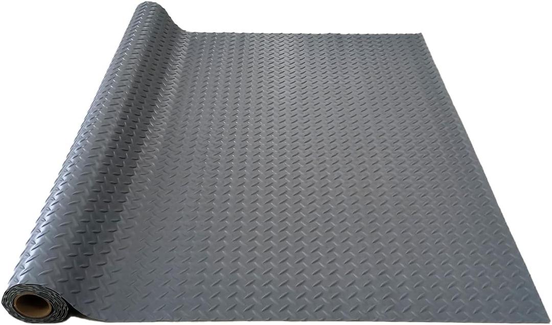 4x8FT Garage Floor Mat, 2.8mm Thickened Flooring Roll for Under Car, Golf Cart Parking Mat, Diamond Plate PVC Rubber Motorcycle Mat, Non-Slip Floor Protector for Garage Warehouse, Grey (Gray)