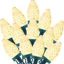 C9 LED Christmas String Lights, 66ft 100 LED Waterproof Strawberry String Lights, Plug-in Extendable Green Wire Lights String for Outdoor Indoor Outside Patio Wedding Party Decoration, Warm White