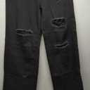 WDIRARA Men's Cut Out Ripped Frayed Zipper Fly Long Straight Leg Denim Jeans Black Plain M