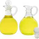 Cornucopia Brands Glass Oil and Vinegar Cruets (Set of 2); 8oz Round Oil Dispensers / Salad Dressing Bottles with Stoppers