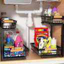 Under Sink Organizer 2 Pack, 2 Tier Slide Out Large Capacity Height Adjustable Under Sink Organizers and Storage for Kitchen Bathroom Cabinet, Black