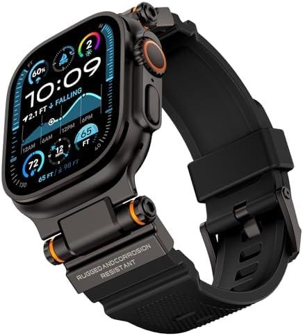 FOAMUNOC Compatible with Apple Watch Ultra 2/1 Band 49mm/46mm/45mm/44mm/42mm for Men, Metal Connector with Silicone Sport Band for iWatch Ultra Series 10/9/8/7/6/SE/5/4/3/2/1, Black/Black