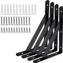 Heavy Duty Shelf Brackets Wall Mount Steel Bracket Wall Brackets for Shelves (Black, 20 x 12 Inch-2 Pairs)