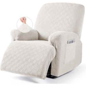 VANSOFY Recliner Chair Cover, 3-Pieces Stretch Recliner Covers for Recliner Chair Soft Reclining Chair Slipcover Furniture Protector for Dogs Cats(Off White) (1 Seater)