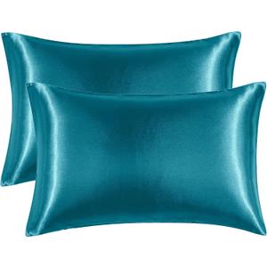 EHEYCIGA Satin King Pillow Cases Set of 2, Soft Pillowcases for Hair and Skin Similar to Silk, Teal Pillow Case 2 Pack with Envelope Closure, 20X40 Inches