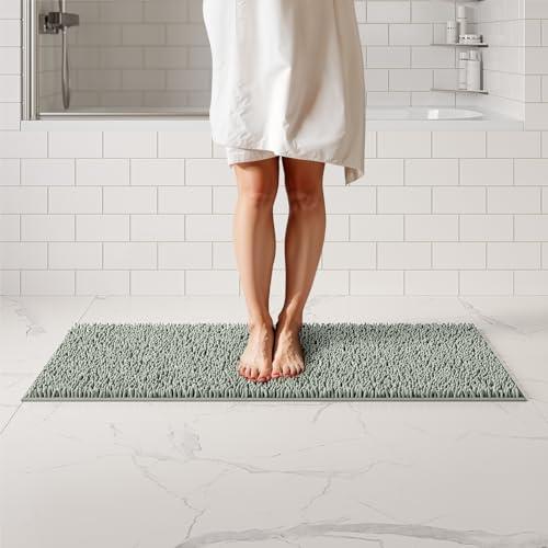 ITSOFT Plush Bathroom Rug 47x21, Absorbent Machine Washable Non Slip Chenille Bath Mats, Quick Dry Bathmat, Bath Rugs for Bath, Shower, Bedroom, or Door Mat, Sage Green
