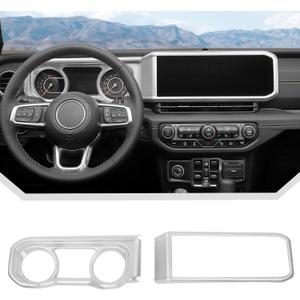 JeCar 2pcs for 2024+ Jeep Wrangler JL Interior Accessories Center Console Dash Cover Trim (Silver)