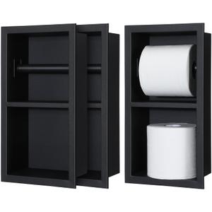 Honeydak 2 Pcs Recessed Toilet Paper Holder 304 Stainless Steel Tissue Paper Holder Bathroom Storage in Wall Tissue Toilet Roll Frame Space Saving Restroom Napkin Frame Insert Easy Installation Black