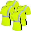 4 Pcs Women High Visibility Safety Shirts Hi Vis T-Shirt Safety Workwear Work Construction Short Sleeve (Large, Fluorescein)