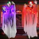 [ Glowing Body ] 2 Pack 5 Ft Light Up Halloween Hanging Clown Decorations with Purple & Red LED Lights, Scary Props Decor for Yard Haunted House Party Outdoor Decoration