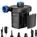 Air Mattress Pump, 3 Ways Powered Portable Electric Air Pump with 3-Nozzle AC 110V, DC 12V, Battery Operated Quick-Fill Inflator Deflator for Inflatable Pool Float Air Bed Boat Swimming Ring