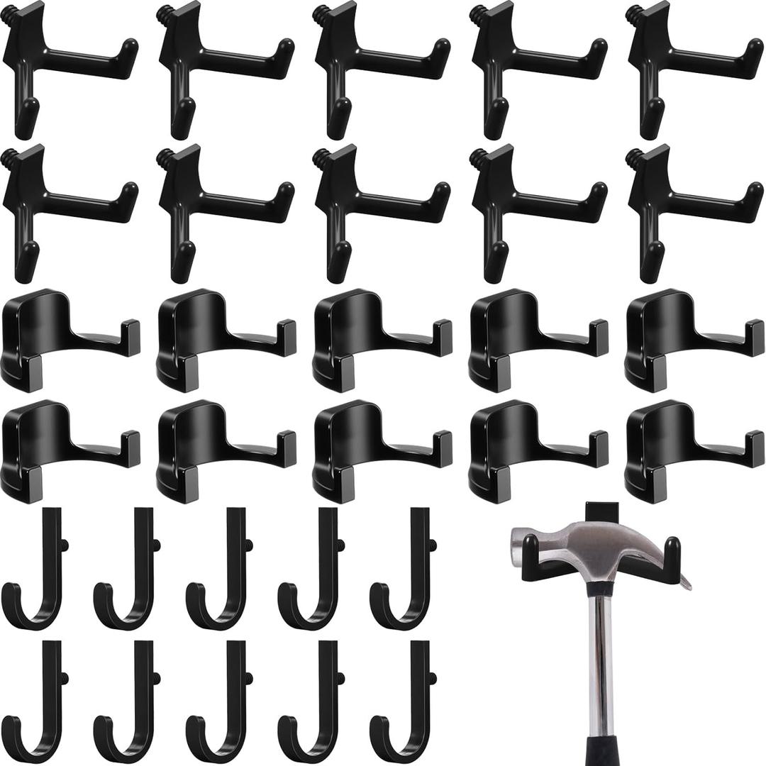 30 Pcs Storage Shed Tool Hooks Shed Accessories Compatible with Suncast/Craftsman J/U/V Shaped Tool Hanger Shelves Garden Garage Storage Organization Accessories for Hanging Shovel Rake (Black)