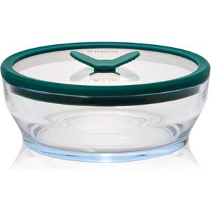 Anyday 4-Cup Glass Food Storage with Glass Lid, Round Shallow Dish | Plastic-Free Meal Prep & Microwave Cookware | Stackable Airtight Storage Container with Vented Lid for Microwave-Safe Reheating (Clear - Kale)