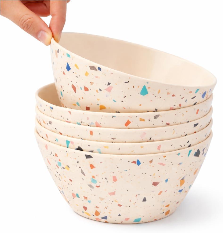 Bamboo Bowl Set of 4, 6-Inch, 20 oz Deep Cereal & Snack Bowls for Kids and Toddlers BPA-Free, Dishwasher Safe, Lightweight Alternative to Plastic or Ceramic (Confetti)