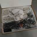 Mokof Christmas Village Set - 7 White Ceramic Houses with Remote LED Tea Lights and 8 Mini Trees, Farmhouse Christmas Decorations Indoor for Fireplace, Mantel, Tabletop, Shelves Winter Holiday Decor