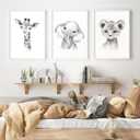 2 x Safari Nursery Wall Art Decor Baby Animal Canvas Wall Art Baby Room Nursery Pictures Kids Artwork Safari Jungle Animal Prints Giraffe Elephant Tiger Painting Set of 3 for Bedroom 12x16 Inch Unframed