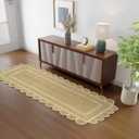 GRUHUM Scalloped Jute Runner Rug 2.6x10 ft Natural Off White Trim Handwoven Reversible Soft Braided Farmhouse Runner Rug -Home Decor Indoor EcoFriendly Living Room Bedroom Kitchen Hallways Enterways