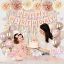 Boho Dusty Pink Birthday Decorations for Women Girls, Blush Beige Gold Metallic Printed Balloons Butterfly Stickers Fringe Curtain Happy Birthday Banner Circle Dots Garland Paper Pompom Party Supplies