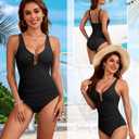 Century Star Tummy Control One Piece Swimsuit Bathing Suit for Women 2025 Deep V Neck Metal Buckle Sexy Swim Suits (S)