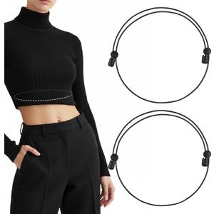 Sibba 2Pcs Crop Tuck Band, Adjustable Crop Top Band Elastic Stretch Waist Belt, Shirts Tucking Bands Sweater Cropping Belt for Girl Change Style of Clothes, Black