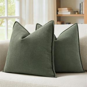 MIULEE Pack of 2 Army Green Decorative Pillow Covers 24x24 Inch Soft Chenille Luxurious Couch Throw Pillows Farmhouse Cushion Covers with Elegant Design for Sofa Bedroom Living Room Spring Home Decor