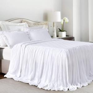Queen's House Ruffle Skirt Bedspread French Country Bedspread White King Size 3 Piece Set