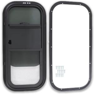 labwork 30W x 15H Aluminum Alloy Tempered Glass Window Horizontal Slider RV Window Cargo Trailer W/ Screen Black