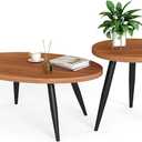 2-Piece Nesting Coffee Table Set, Oval & Round Mid-Century Modern Side Tables with MDF Tabletop & Metal Tapered Legs, Accent Table Set for Living Room, Small Spaces, Walnut, 19.6 Inches X 18.8 Inches X 19.6 Inches