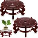 Geetery 2 Pcs 4 to 12 in Wooden Plant Stands Indoor Chinese Oriental Plant Stand for Vase Fishbowl Flower Pot Lamp Redwood Base Vintage Display Rack Decor(12 Inch)