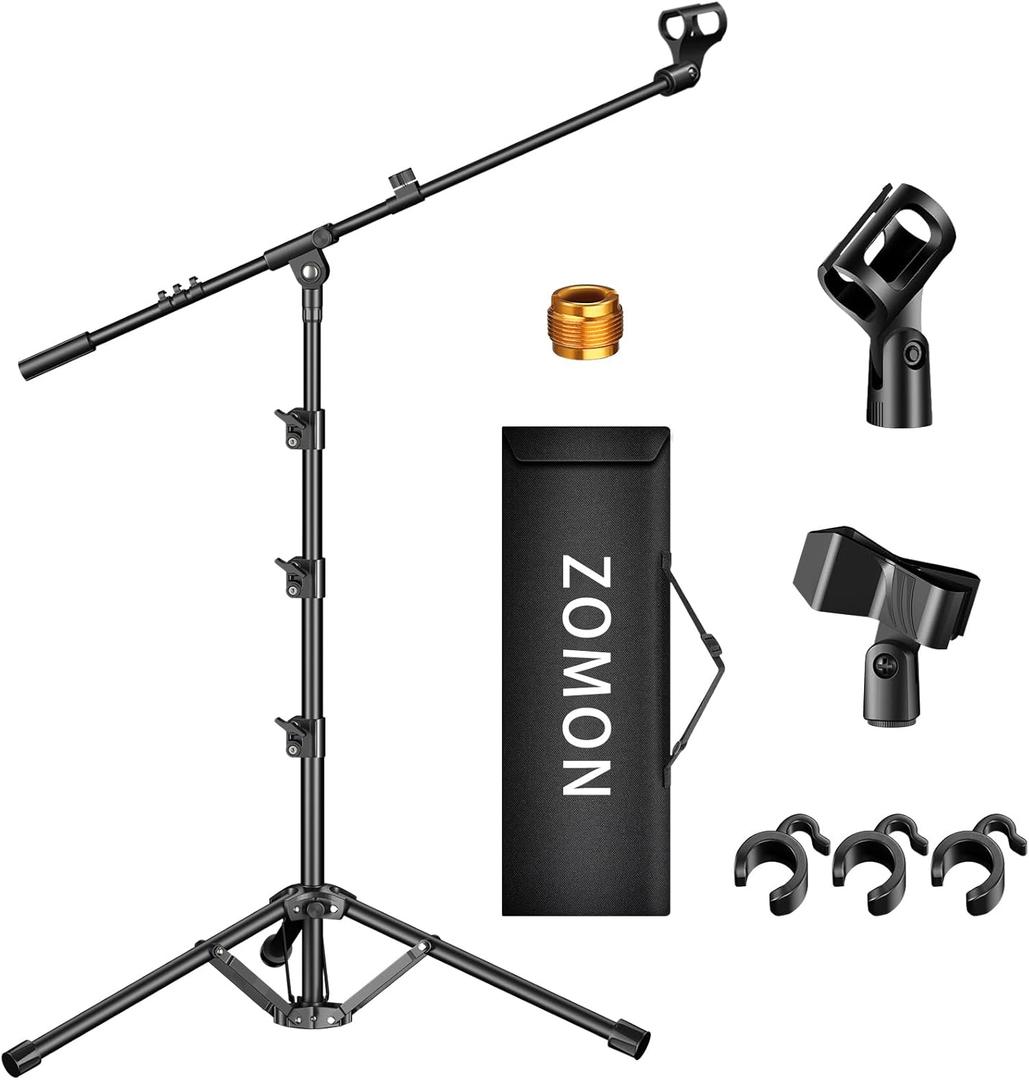 Microphone Stand, Tripod Boom Arm Floor Mic Stand Height Adjustable Heavy Duty for Singing Podcast for Blue Yeti Shure SM58 SM48 Samson Q2U (Medium)