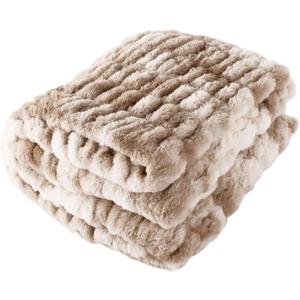 Lavish Home Oversized Faux Fur Blanket - 60x80-Inch Ruched Polyester Queen for Bed or Couch - Luxurious (Taupe)