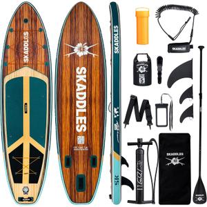 11' Inflatable Stand Up Paddle Board Extra Wide SUP for Adults & Kids of All Skill Levels, Stable Paddleboard with Pump, Fins, Backpack, Accessories & Waterproof Phone Pouch