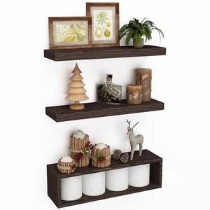 LAPTAIN Floating Shelves Wall Mounted Set of 3, Rustic Farmhouse Bathroom Shelves Over Toilet with Paper Storage Rack, Wall Shelves for Living Room, Kitchen, Bedroom, 21" x 5.9"
