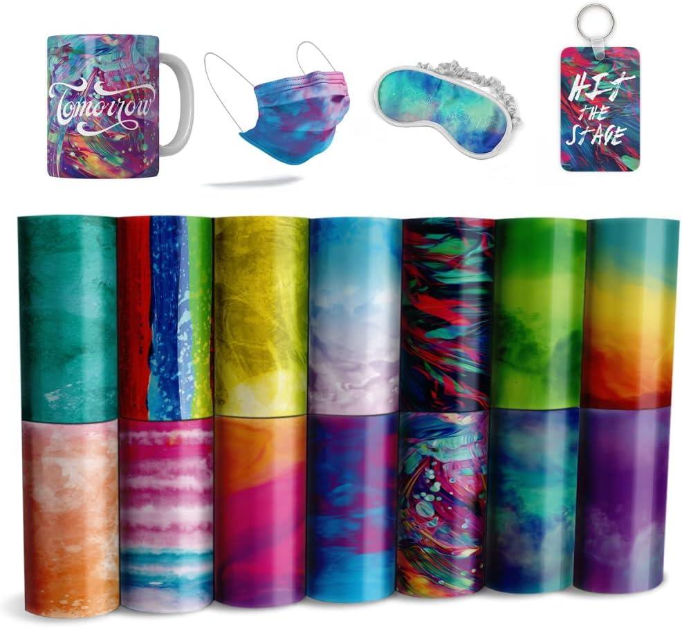 Watercolor Transfer Sheets, 14 Pcs 4.5x12" Pre-ed Sublimation Paper for DIY T- Shirts, Mug Heat Press, Coaster Blank