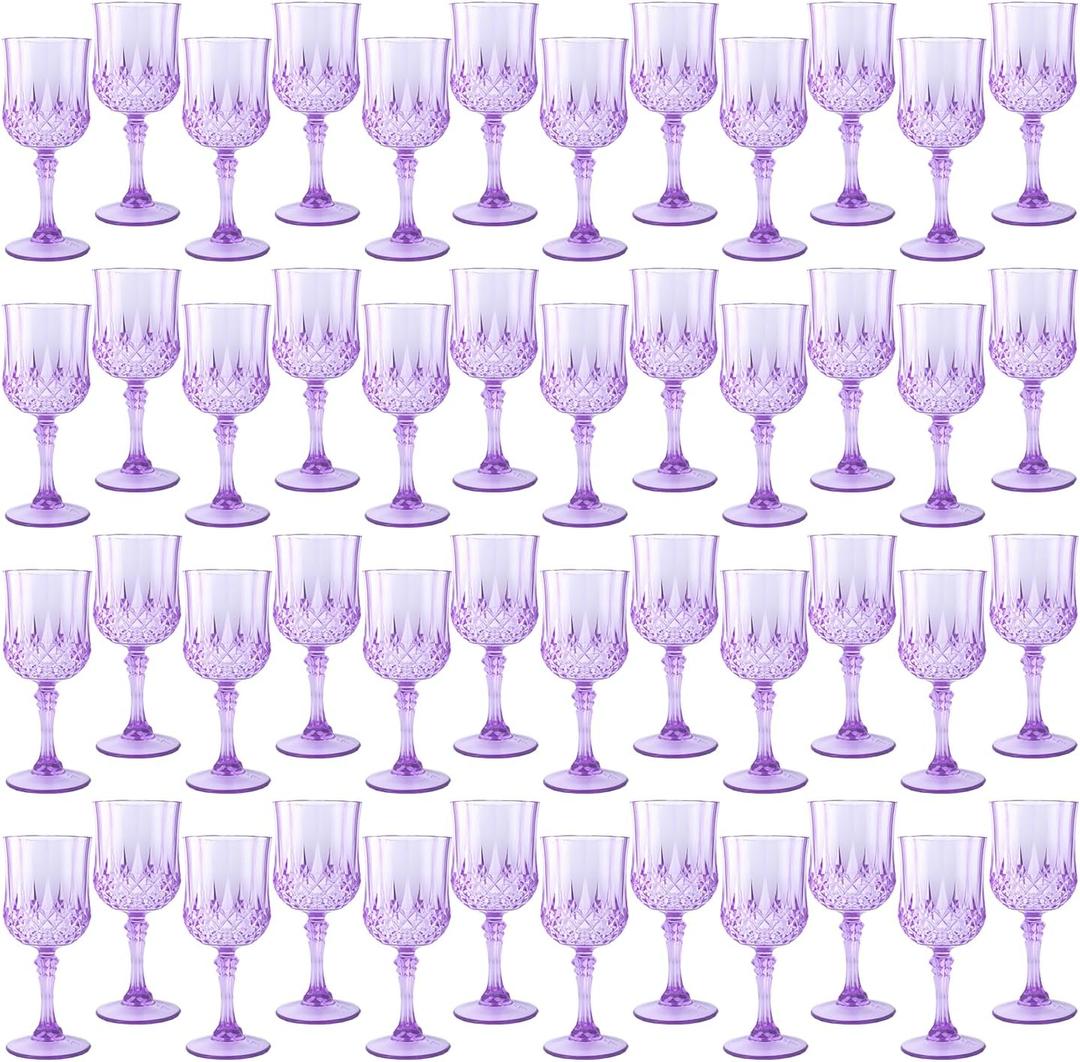 Plastic Wine GlassesPlastic Goblets Vintage Style Cordial Drinking Glasses for Wedding Reception, Grand Event Party Supplies (48, Purple)