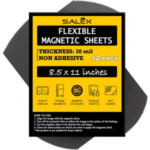 Magnetic Sheets 8.5" x 11" Non Adhesive 30 mil 12 Pack for Dies Storage - Flexible Blank Magnet Sheet 8.5x11 Inch Set for Crafts, DIY, Sign Making, to Make Dots, Square Magnets, Circles, Strips, Tape