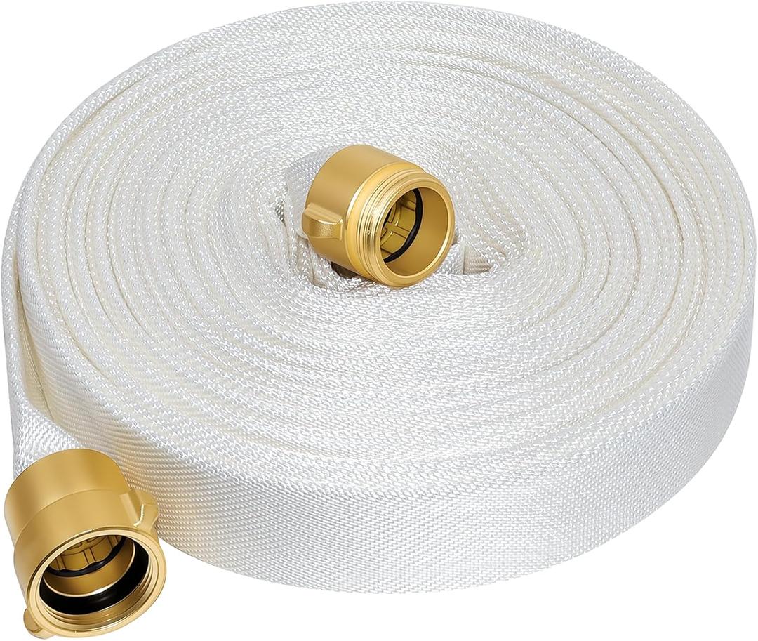 Upgraded Fire Hose 100 FT x 1-1/2" ID, NPSH/NPT Brass Couplings, Working Pressure 430 PSI, Burst Pressure 1300 PSI, (1.5 NPSH/NPT-100FT) Use in Firefighting