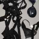 Lilosy Sexy Strappy Crisscross Cutout Underwire Garter Belt Lingerie Set Rave Outfits (Large, Black)