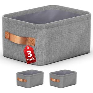 Toolola Large Storage Baskets for Shelves 3 Packs, Fabric Storage Bins for Shelves with Handles, 16.1'' L 12.2'' W  8.2'' H Collapsible Baskets for Organizing Clothes, Toy, Grey