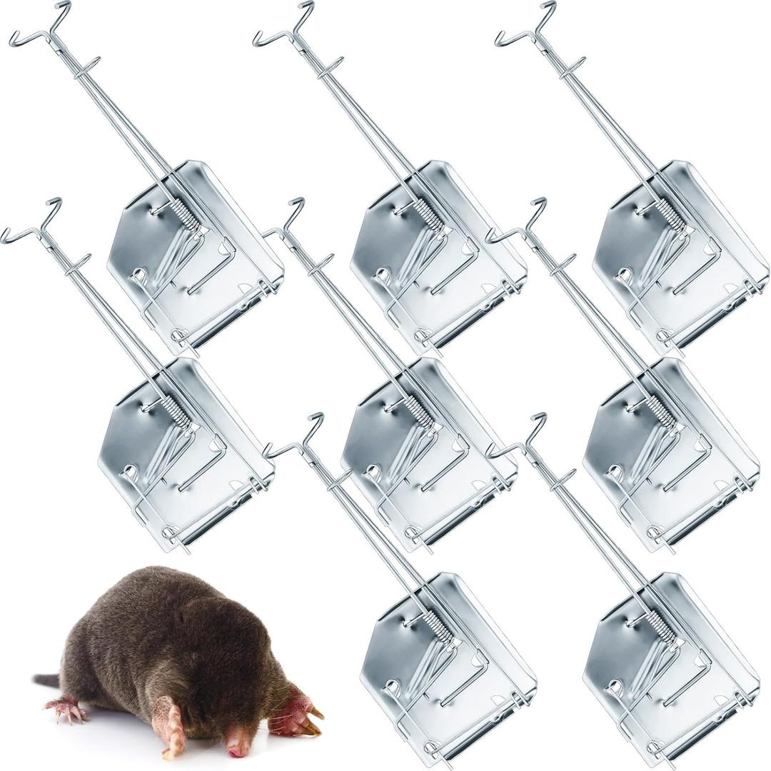 Qualirey 8 Pack Mole Gopher Trap Ground Galvanized and Oil Hardened Steel Animal Reusable Gopher Vole Traps for Outdoor Lawn Garden Yard Farm (Silver)