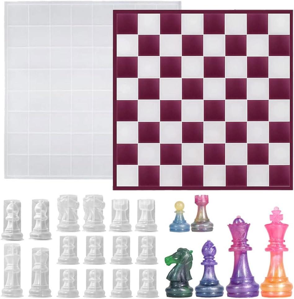BIGEBO Large Chess Board Mold, Full Size Chess Board Mold with 16 Pcs Chess Pieces Molds Board Games Silicone Molds for Epoxy Resin DIY Resin Art Christmas Gifts