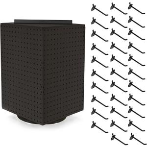 Azar Displays 701414-BLK-4B32 Rotating Countertop Display Kit with Peg Hooks Included, Pegboard Spinner Organizer, Jewelry Organizer Retail Display Necklace Holder Craft Storage,Black 14"x14"x20"