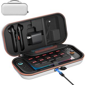 [Charge inside] Carrying Case for Nintendo Switch 2 2025 / Switch OLED / Switch with Adapter and for Joy Cons Storage, Travel Case for Switch 2 Console with 22 Game Card Storage (White)