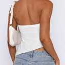 CSDAJIO Asymmetrical Tops for Women Ruched Side Long Tube Top Strapless Bandeau Top Summer Going Out Backless Shirt (White, XL)