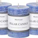 3x4 Inch Blue Pillar Candles Set of 3 - Hand-Poured Unscented Candles, Long Clean Burning, Large Big Candle, Smokeless Dripless Candle for Dinner Table, Wedding, Home, Bathroom, Rustic Decor