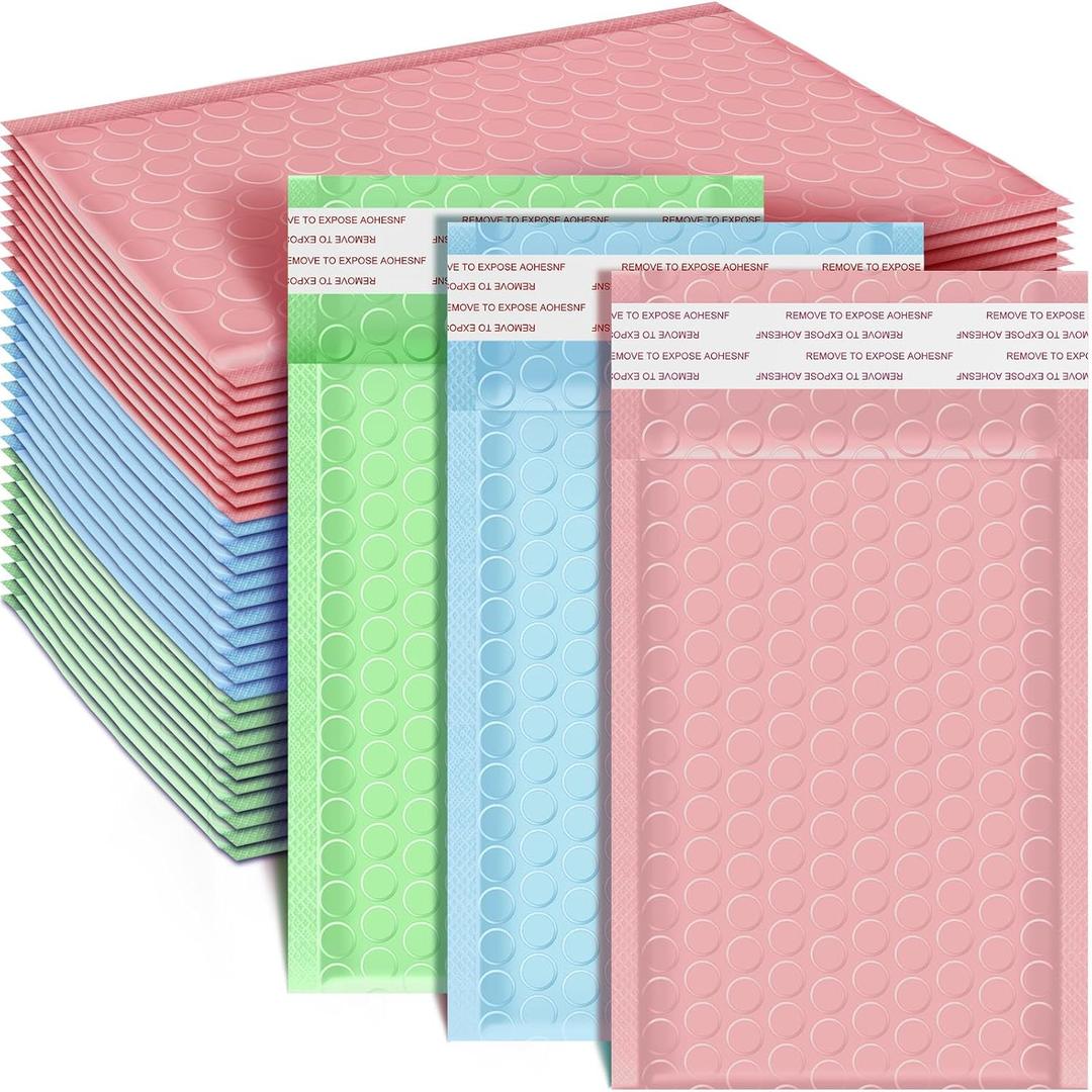 Henoyso 162 Pcs Colored Small Bubble Mailers 4x6 Inch Poly Shipping Envelopes Bulk Adhesive Cushioning Padded Shipping Bags for Trading Card Packaging (Light Pink, Light Green, Light Blue)
