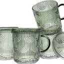Lysenn Glass Coffee Mugs Set of 4 - Premium Crystal Glass Mugs with Lids  Unique Design Coffee Glasses for Tea Latte Cocoa Chocolate - 10 oz, Lime Green