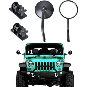 Round Mirrors for Jeep, AutoEC Jeep Wrangler Side View Mirrors with Adjustable Arms, Fit for 1997-2017 Jeep Wrangler TJ - One Pair